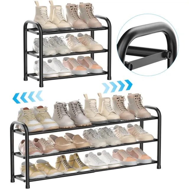 Rolipo Schoenenrek - Uitschuifbaar Metalen Schoenenrek met 3 Lagen - Verstelbaar van 49 tot 80 cm - 80 x 24 x 43 cm - Zwart