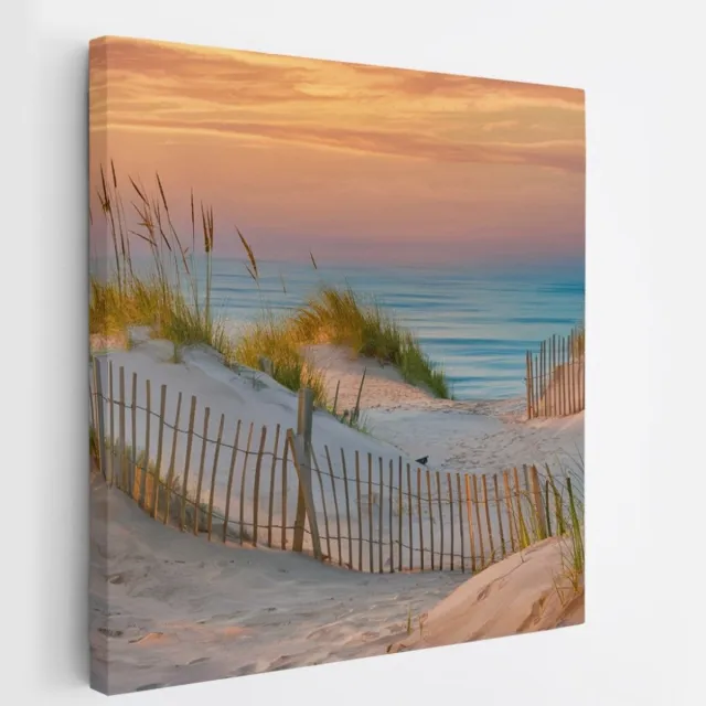 Saammp Canvas Schilderij - Strand - Duinen - Zee - Helmgras - 40x40 - Foto op canvas - Wanddecoratie - muurdecoratie Woonkamer - Slaapkamer decoratie - Canvas Print Multicolor