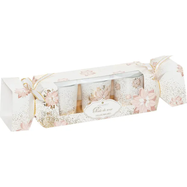 Feeric lights & Christmas Geurkaarsen met gouden versieringen, 3 stuks Rose