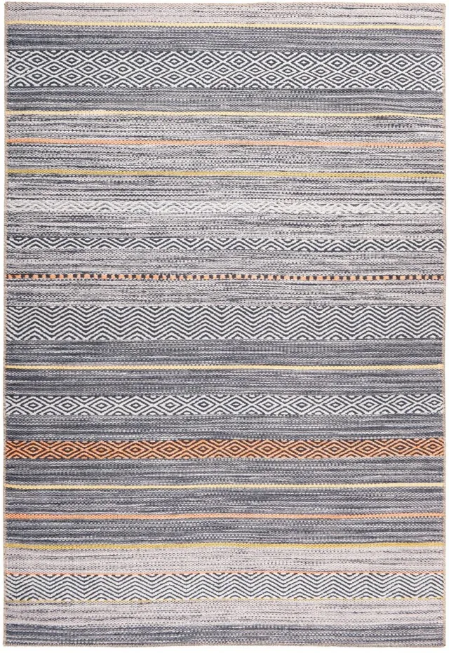 Padiro stijlvol laagpolig vloerkleed 190 x 290 cm - lichtbeige - boho-streeppatroon - voor vloerverwarming - van polyester en katoen