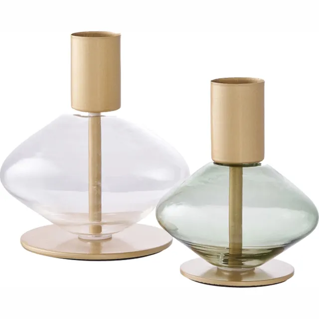 Artichok Wieke Kandelaar Goud - Set Van 2 - Glas - Kaarsenstandaard - Kaarsenhouder Groen