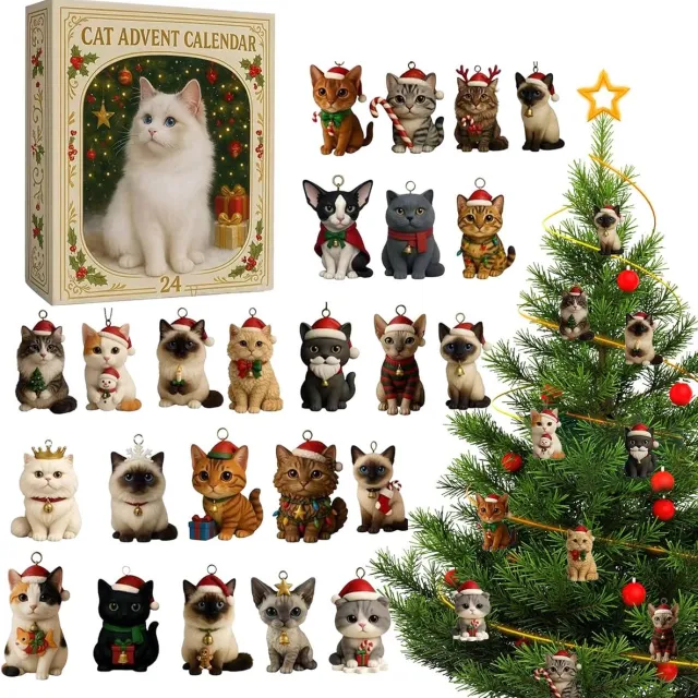 ZVD Katten Kerst Aftelkalender 2026 Met 24 Illustraties - Artistieke Countdown Decoratie Voor Tieners En Volwassenen - Feestelijk Cadeau Voor Halloween En Kerst