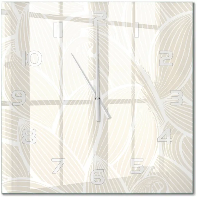 TULUP Wandklok - Bladpatroon Wandklok Glas Met Motief - 60x60 cm - Beige Decoratieve Glazen Klok - Witte handen - Vierkante Klok - Gekleurde Glazen Klok - Glazen Klok Met Print