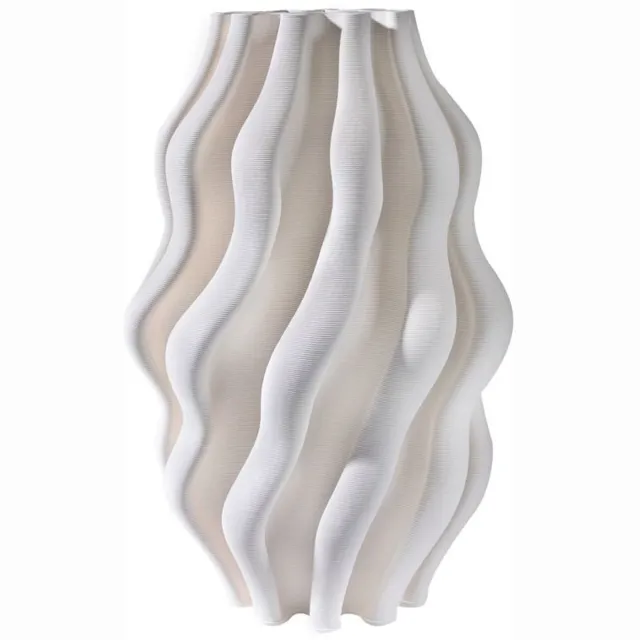 Fugurato Elda Vaas Wit - Keramiek met Golvend 3D-Reliëf - Ø20 x H34 cm
