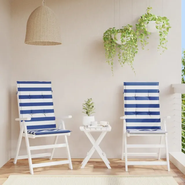 vidaXL Stoelkussens 2 st hoge rug gestreepte stof wit en blauw Meerkleurig