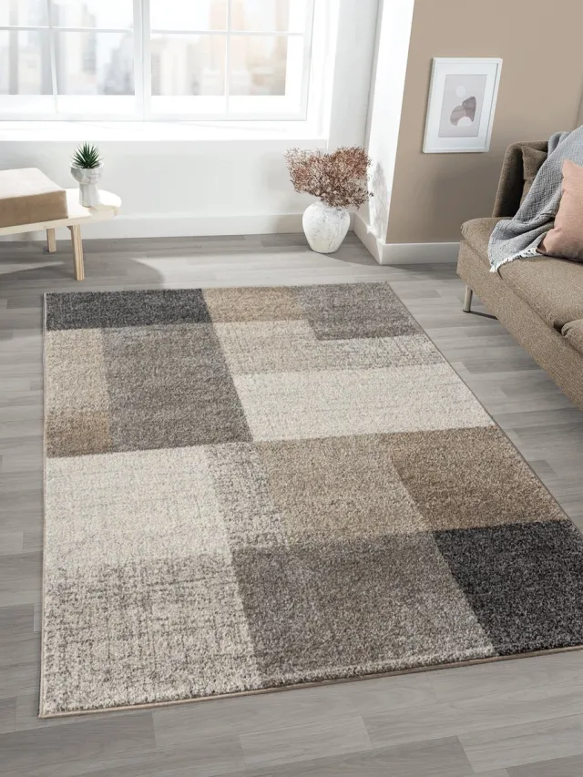 Mia´s Teppiche Mia’s Teppiche Modena – modern vloerkleed voor woonkamer & slaapkamer met blokpatroon, beige blok, 240 x 330 cm