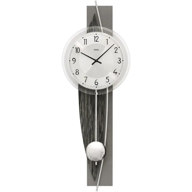 AMS 7458 wandklok met slinger en houtstructuur Grijs