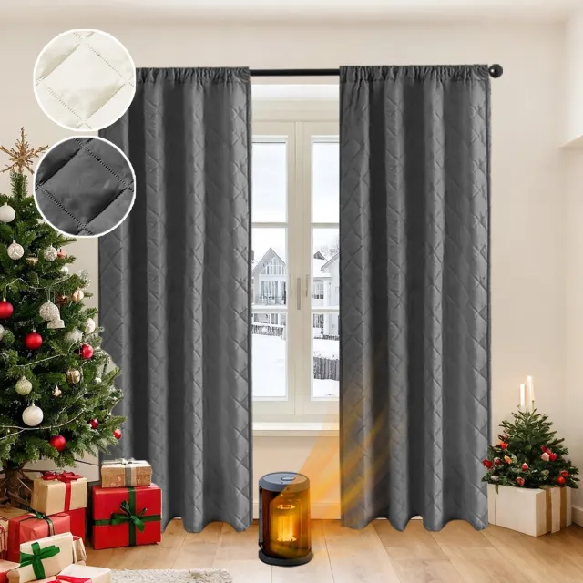 MUPOO Isolerende Thermische Gordijnen Kant en Klaar 280gsm met Plooiband-Verduisterend 60%-6-in-1 Ophanging-Gewatteerde Zware Stof-Privacy&Geluidsdempend-Kreukbestendig-Gratis Tieback-Voor Slaapkamer&Woonkamer-Grijs-140x245cm Grijs-1 stuck