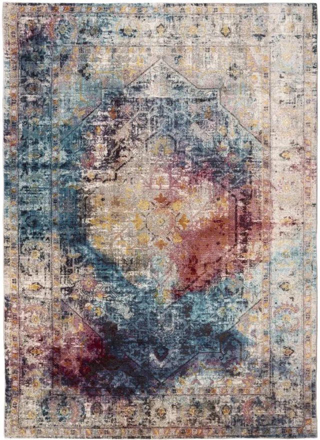 Padiro design laagpolig vloerkleed 80 x 150 cm - lichtblauw - modern abstract ontwerp - voor vloerverwarming - van polypropyleen en katoen
