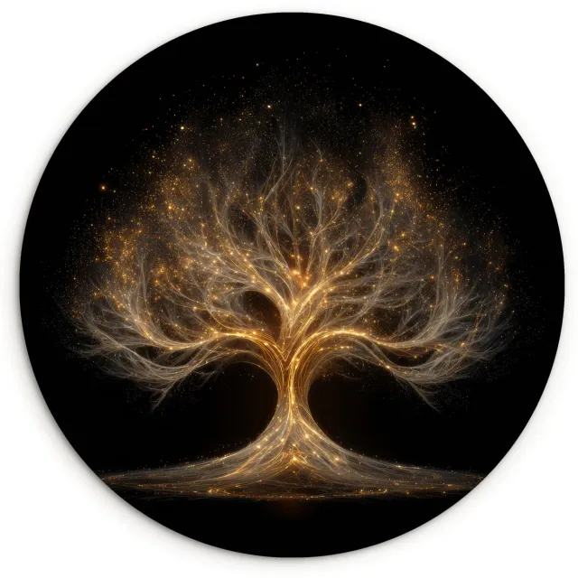 WallCircle Wandcirkel 120x120 cm - Muurcirkel Lichtjes - Boom - Abstract - Zwart - Muurdecoratie woonkamer - Wanddecoratie slaapkamer - Kamer decoratie accessoires - Ronde schilderijen