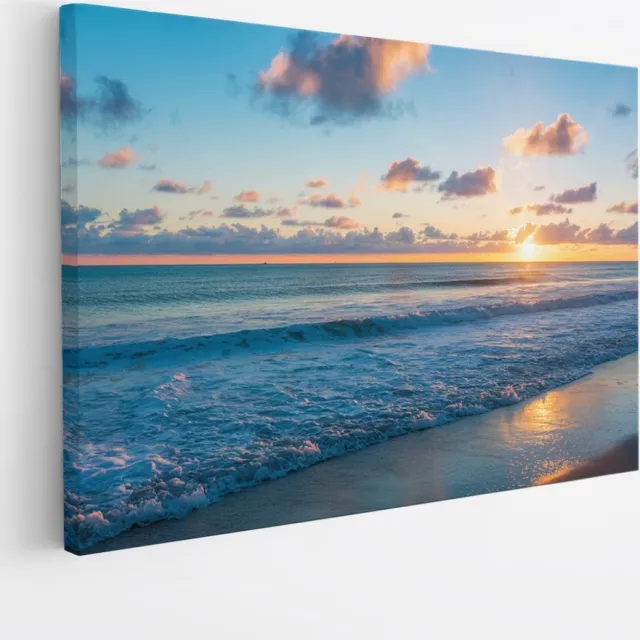 Saammp Canvas Schilderij - Rustige Zee - Strand - Duinen - 120x80 - Foto op canvas - Wanddecoratie - muurdecoratie Woonkamer - Slaapkamer decoratie - Canvas Print Multicolor