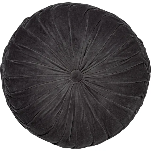 Dutch Decor KAJA - sierkussen Ø40 cm - rond - velvet - Charcoal Gray - antraciet