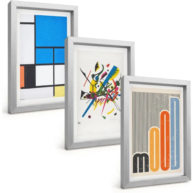 TULUP 4-Delige Schilderij Set - Abstracte moderne composities met geometrische vormen - 20 x 30 cm - Wanddecoratie - Schilderijen Set - Interieur Zilveren lijst