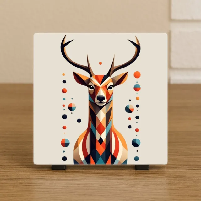 CreaCraft Wenstegeltje Hert Geometrisch – Keramiek 10,5x10,5 cm – Scandinavische Wanddecoratie Spreuktegel – Stijlvolle Woondecoratie – Trendy nu– Hip trendy tegeltje – Cadeau – Zomaar – Deco Illustratie