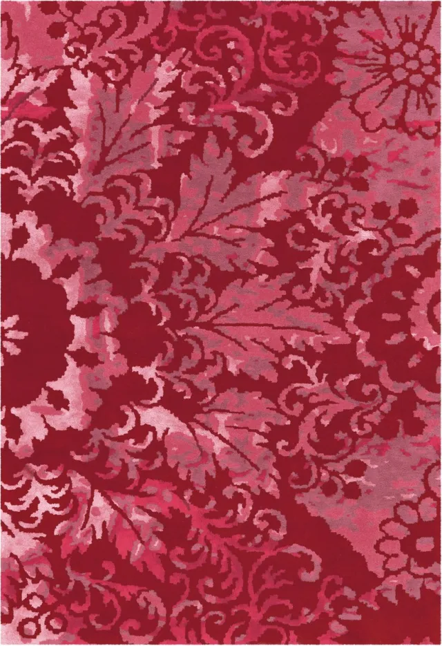 Padiro stijlvol laagpolig vloerkleed - bordeaux - botanisch bloemenpatroon - voor vloerverwarming - van wol, viscose en katoen rood