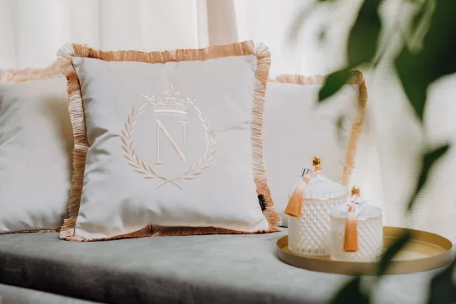 Sandra Mika Embroidered pillow / personalised pillow / monogram pillow / decorative cushion 40x 40 beige velvet letter N