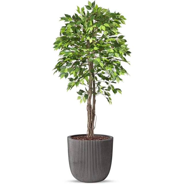 HTT Decorations Kunstplant Ficus groen in planter ball Groove antraciet H200 cm
