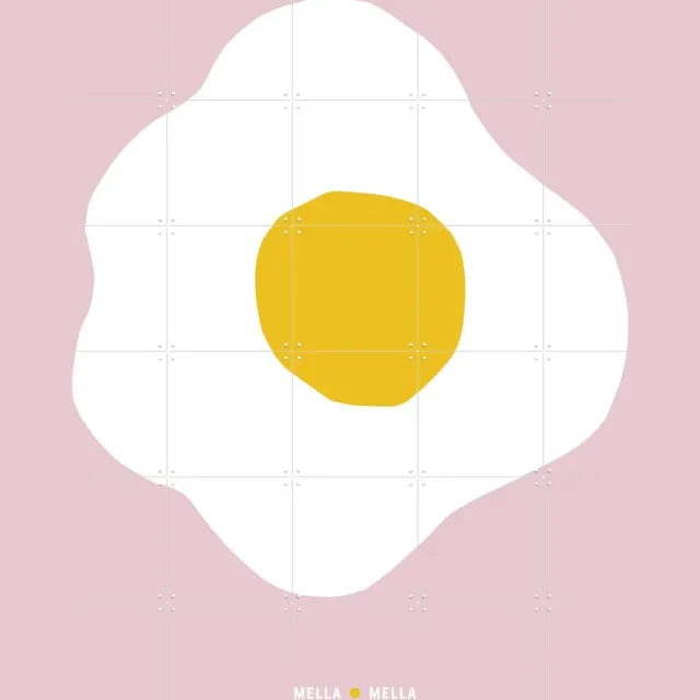 IXXI Spiegelei, Mella Mella - 100 x 140 cm - Grote wanddecoratie en posters - Illustraties, Minimalisme, Grafisch Ontwerp, Speels, Woonkamer, Keuken Roze / Wit