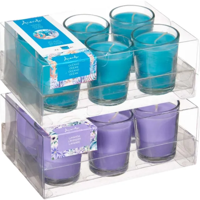 Arte r Arte regal geurkaarsen set - 6x lavendel - 6x zeebries - in glas - 8 branduren Lavender paars