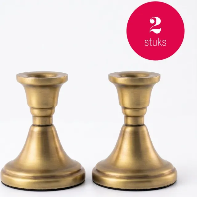 vtwonen Kandelaars - Metaal - Goud - Set van 2 - 7,5 x 9 cm