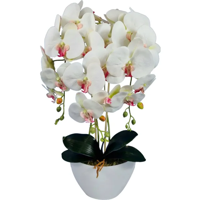 Damich Kunst Orchidee in Bloempot met 3 stelen - Hoogte 60cm - Wit met roze