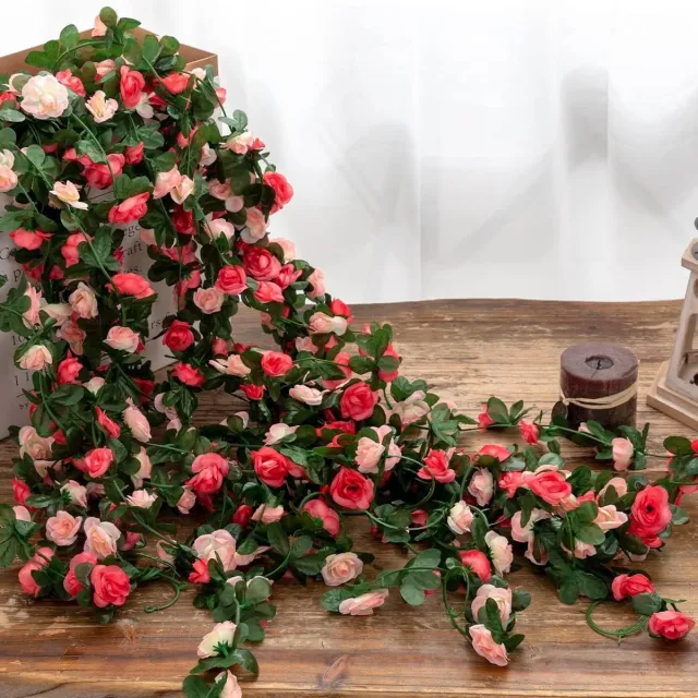FLITI Kunstbloemen – Roze Rozenrank – Set van 10 – 2,4 Meter Lange Rozen Slingers – Realistische Kunstrozen – Bruiloft Decoratie, Tuin, Muur & Interieurversiering