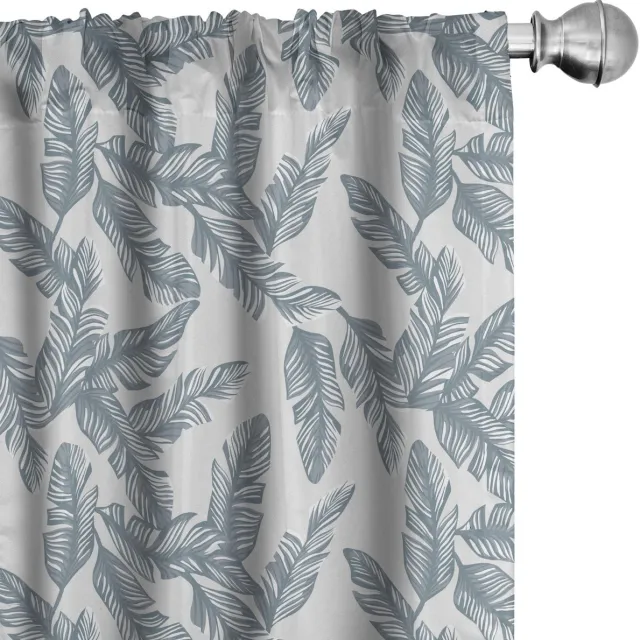 ABAKUHAUS Tropische Gordijnen – Bananenpalmbladeren – 2x75x175 cm – schieferblauw/lichtgrijs Schiefer-Blau Hellgrau