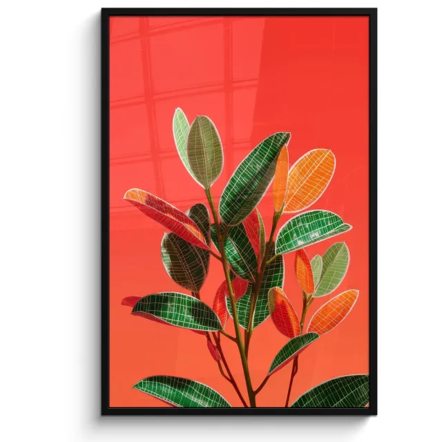 FrameYourWall Poster in lijst - Fotolijst 80x120 cm - Posters - Bladeren - Nerven - Oranje - Structuur - Posterlijst zwart - Decoratie - Wanddecoratie woonkamer - Muurdecoratie slaapkamer Bladeren - Nerven - Structuur