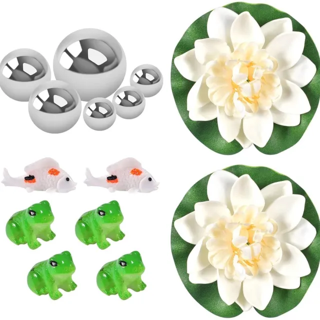 Ibenzoa Kleine Tuinvijver Decoratieset met Mini-Kikkers, Koi-Karpers en Drijvende Lotusbloemen groen