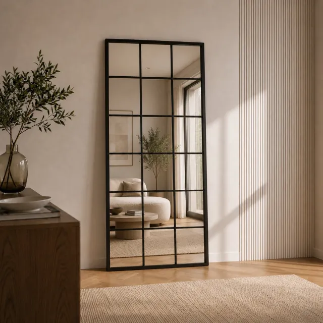 Lumoire Passpiegel Zwart 180x80 cm – Staande Spiegel – Wandspiegel – Raster Spiegel – Ophangbaar