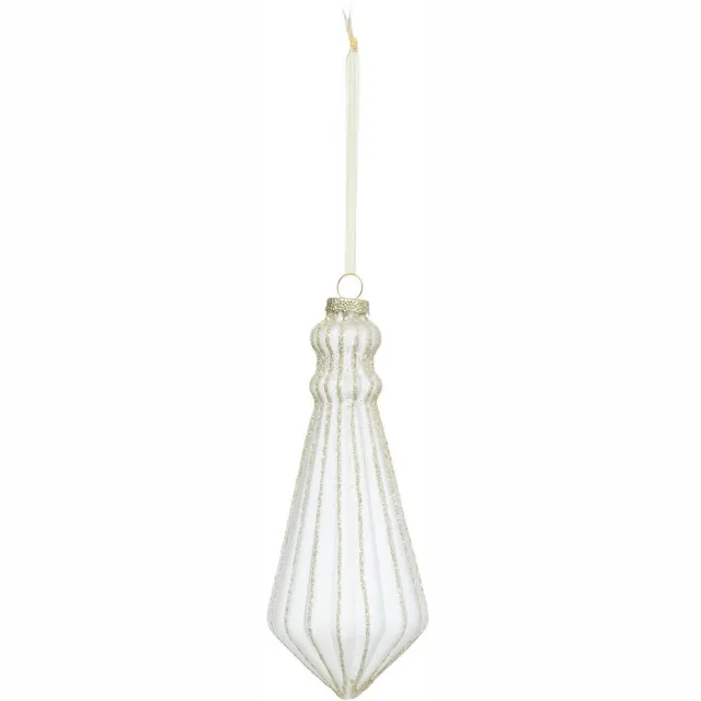 Feeric lights & Christmas Pompon-kerstboomversiering van wit en goudkleurig glas, hoogte 15 cm Blanc