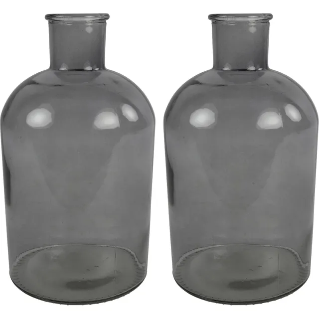 Countryfield bloemen/takken Vaas - 2x stuks - grijs glas - fles - D14 x H27 cm