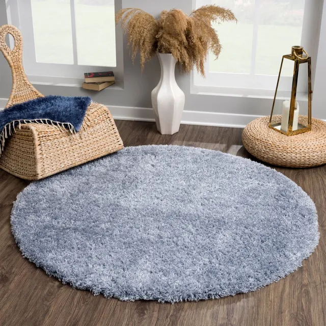 Muratap Porto Rond Soft Fluffy Hoogpolig Vloerkleed Blauw- 120 CM Ø