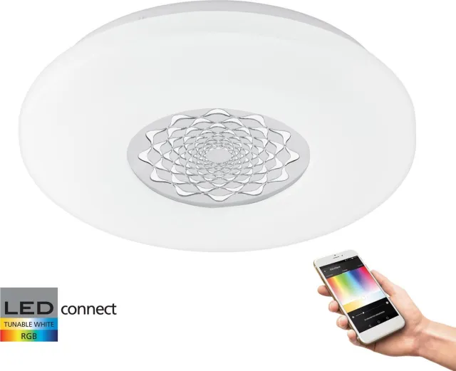 EGLO Connect Capasso-C - Wand/Plafondlamp - Wit en gekleurd licht - Ø340 - Wit/Chroom