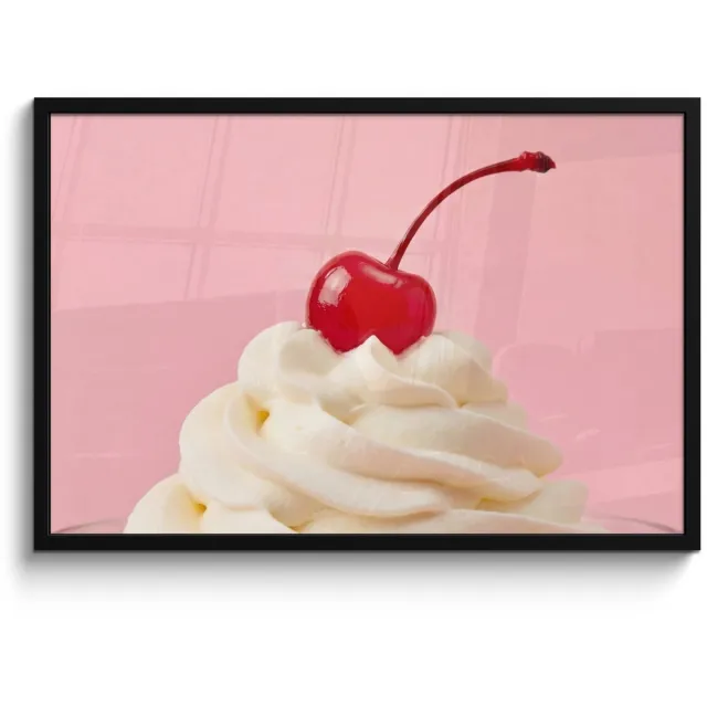 FrameYourWall Poster in lijst - Fotolijst 90x60 cm - Posters - Kers - Slagroom - Roze - Posterlijst zwart - Decoratie - Wanddecoratie woonkamer - Muurdecoratie slaapkamer