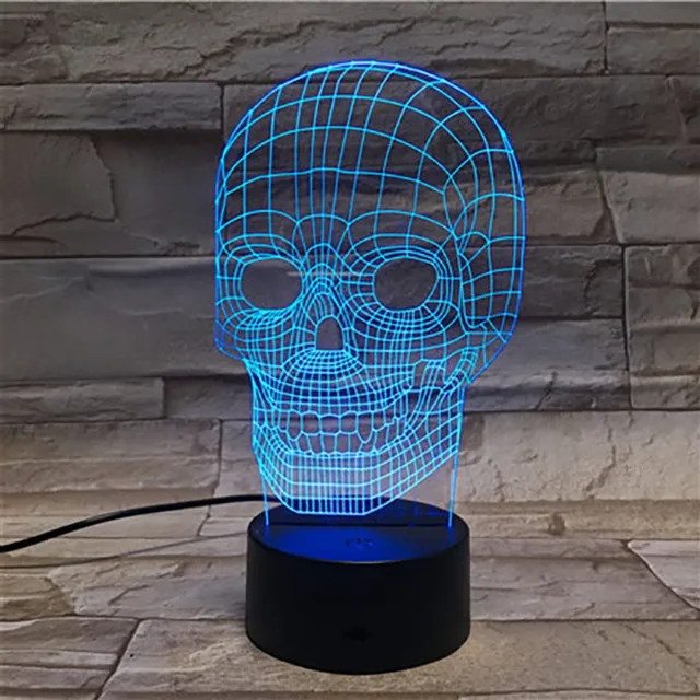 MC Living 3D Led Lamp Met Gravering - RGB 7 Kleuren - Skelet - Schedel