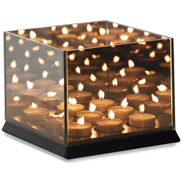 Lifa-Living LIFA LIVING Kaarsenhouder - Waxinelichthouders - Zwart Glas - 9 Waxinelichtjes - Minimalistisch - Sfeervol - 20 x 20 x 15 cm