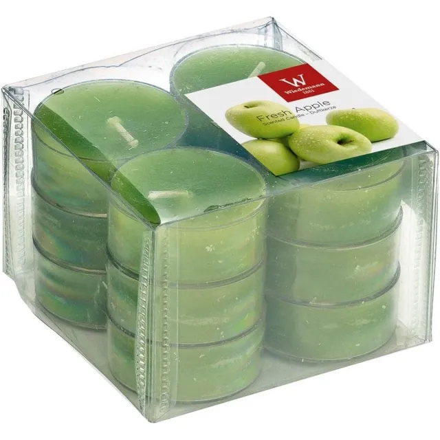 Trend Candles geurtheelichtjes/waxinelichtjes - 12x - appel geur - 4 branduren -transparante cup Groen
