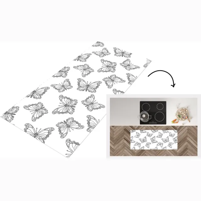 KitchenYeah Keukenloper - Loper keuken - Vlinders - Patronen - Zwart Wit - Keukenloper vinyl