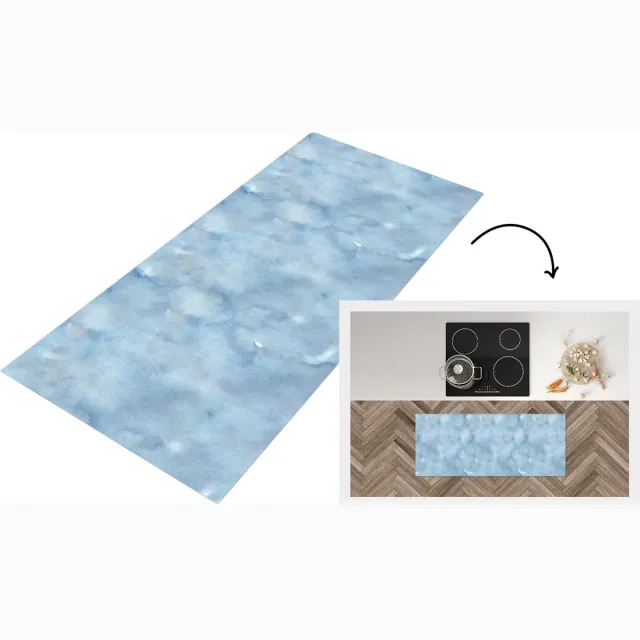 KitchenYeah Keukenloper - Loper keuken - Patroon - Waterverf - Blauw - Keukenloper vinyl