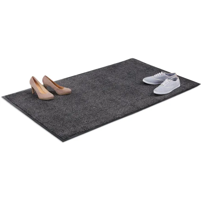 Famanu Schoonloopmat extra dun, 90 x 150 cm, deurmat voor binnen, grote droogloopmat in zwart-grijs
