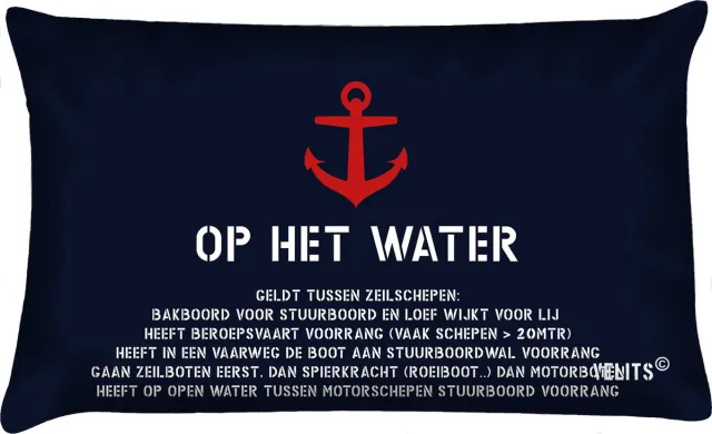 Velits outdoor Sierkussen - Buitenkussen Vaarregels Hollands Glorie Bootkussen Waterafstotend - Wit En Blauw - 60 Cm X 40 Cm