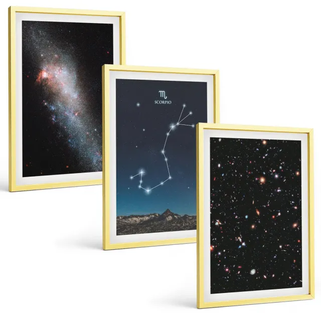 TULUP 4-Delige Schilderij Set - Kosmische landschappen van de sterrenstelsels en het sterrenbeeld Schorpioen - 40 x 60 cm - Muurdecoratie - Wanddecoratie - Slaapkamer Gouden lijst