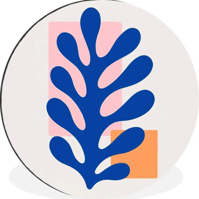 WallCircle Wandcirkel - Muurcirkel - Abstract - Blad - Blauw - Rechthoeken - Aluminium - Dibond - 140x140 cm - Binnen en Buiten