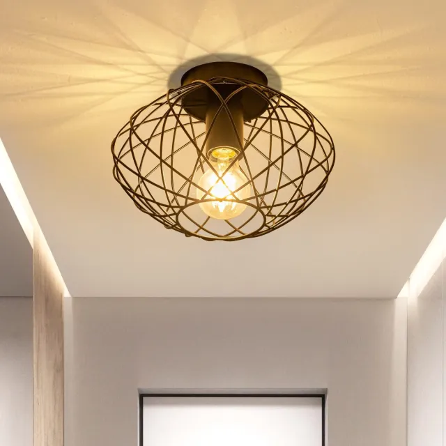NETTLIFE Plafonnière E27 - Zwart - Eenvoudig te monteren - Ø 25cm - Industriële Ganglamp - Decoratieve Plafondlampen - Metaal - met UFO-design - voor Woonkamer | Keuken | Slaapkamer - excl. lichtbron