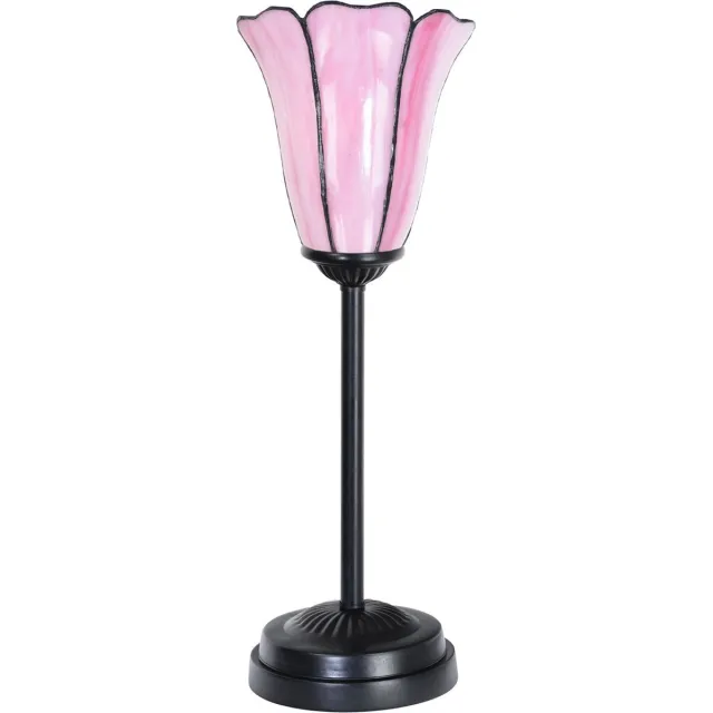 Coloured by Art Tiffany slanke tafellamp zwart met Liseron Pink - Art Deco Trade Roze