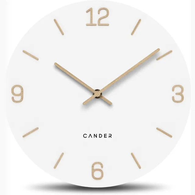 Cander Berlin Stille Wandklok 25cm Wit Hout Analoog - Geen Tikkend Geluid