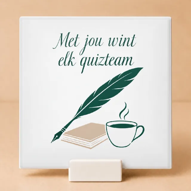 Bedruk King Minimalistische Sportquizkampioen Tegel – Strakke One-Line Art voor Quizliefhebbers en Winnaars - 11 x 11 cm met houder Wit