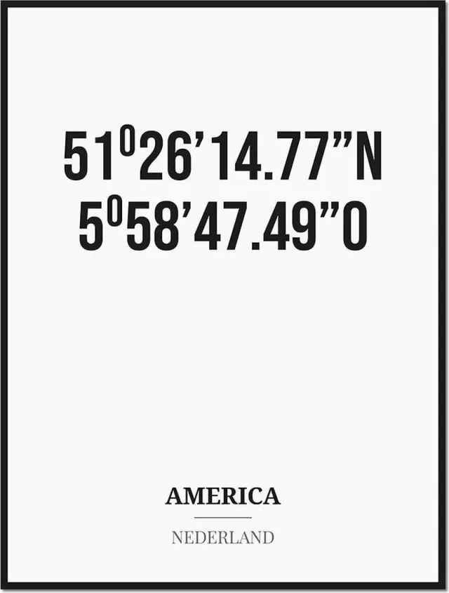 Studio216 Poster/kaart AMERICA met coördinaten zwart, wit
