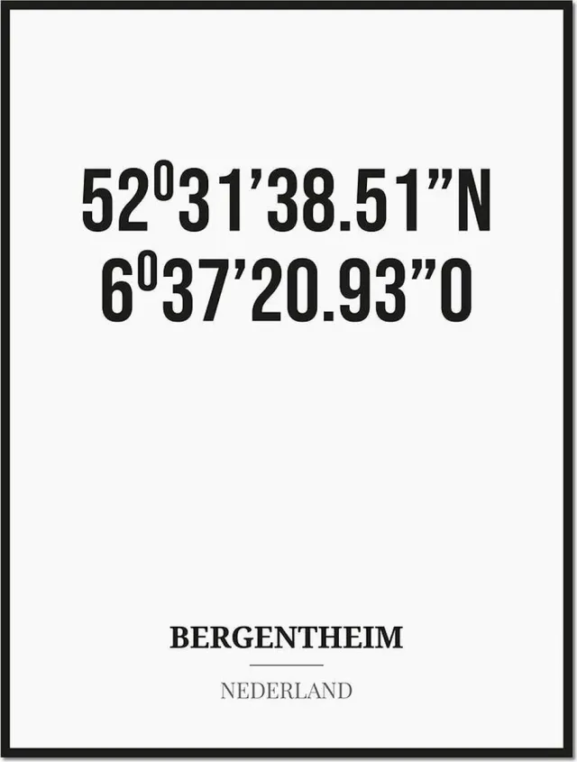 Studio216 Poster/kaart BERGENTHEIM met coördinaten zwart, wit